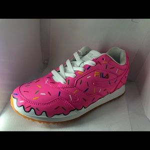 Custom shoes, kids size 5 FILA, Pink & blue donuts